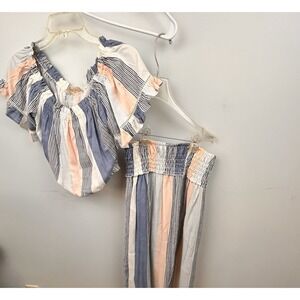 2 piece Ocean Drive Women's M outfit wide leg pants off shoulder bell sleeves